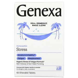 Genexa Stress Organic Stress and Fatigue Formula Organic Vanilla and Lavender 60 Chewable Tablets