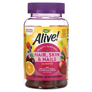 Natures Way Alive! Hair Skin and Nails with Collagen and Biotin Strawberry 60 Gummies