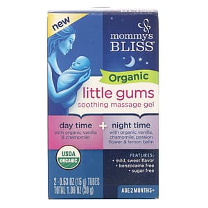 Mommys Bliss Organic Little Gums Soothing Massage Gel Day/Night Pack Age 2 Months+ 2 Tubes 0.53 oz