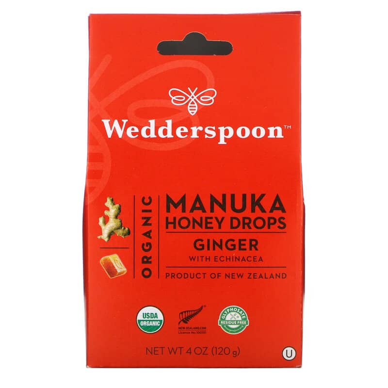 image for Wedderspoon Organic Manuka Honey Drops Ginger with Echinacea 4 oz