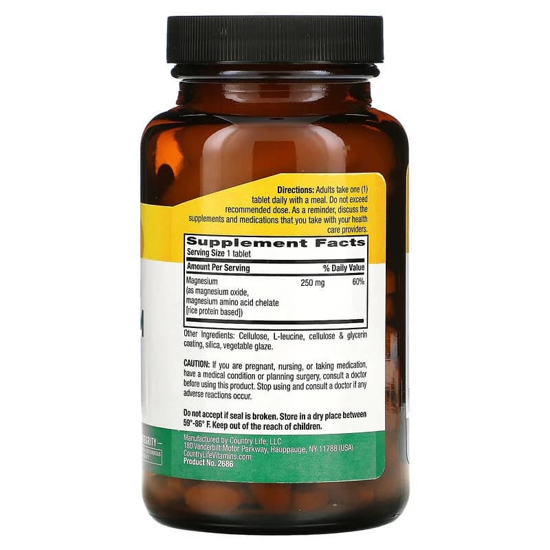 Country Life Chelated Magnesium 250 mg 180 Tablets