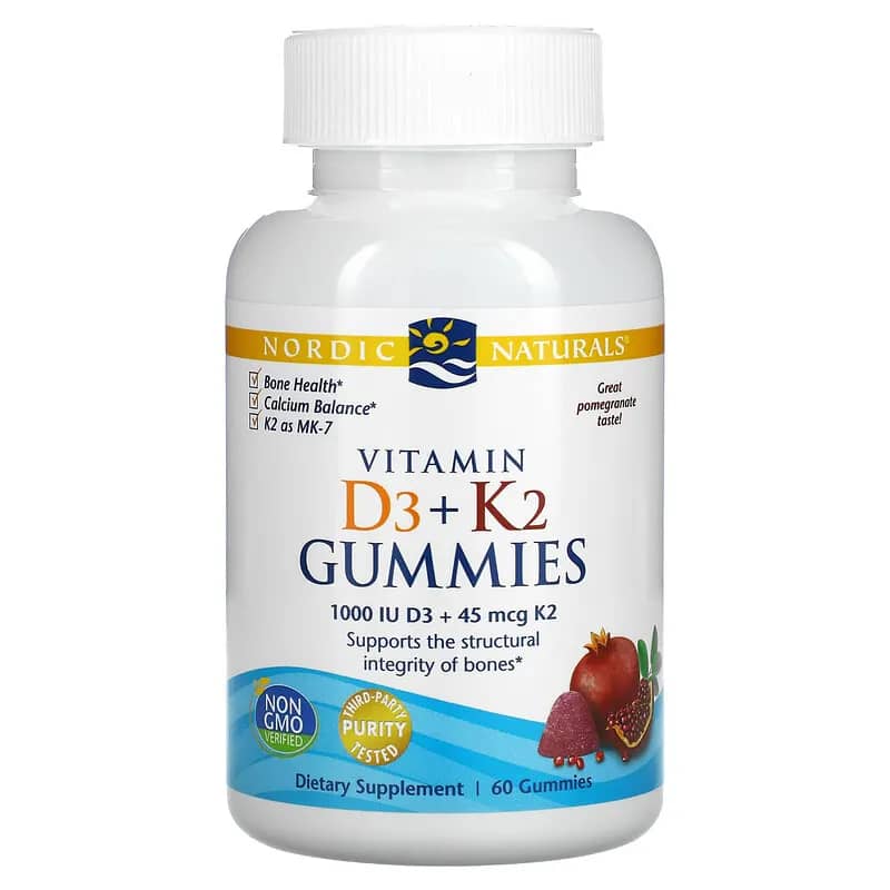 Nordic Naturals Vitamin D3 + K2 Gummies Pomegranate 60 Gummies