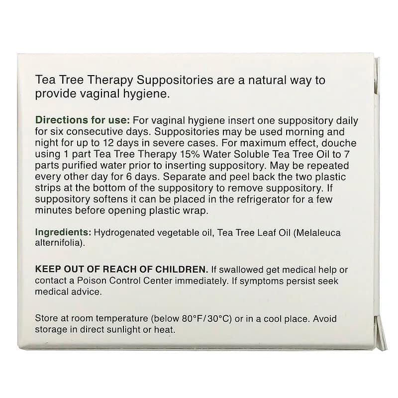Tea Tree Therapy Suppositories with Tea Tree Oil for Vaginal Hygiene 6 Suppositories