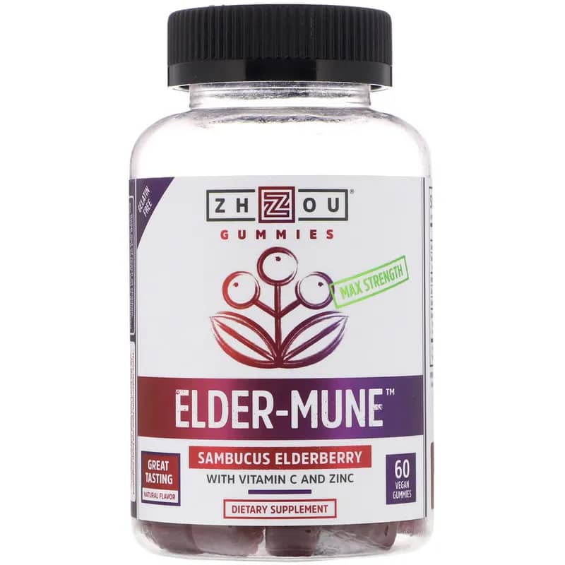 Zhou Nutrition Max Strength Elder-Mune Sambucus Elderberry 60 Vegan Gummies