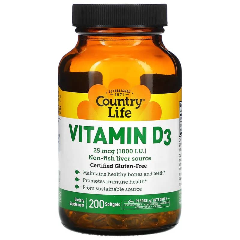 Country Life Vitamin D3 25 mcg (1000 I.U.) 200 Softgels