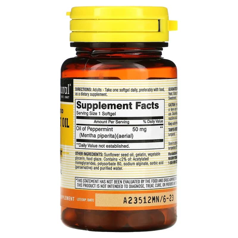 Mason Natural Peppermint Oil Enteric Coated 50 mg 90 Softgels