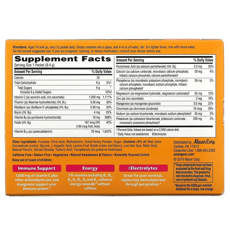 Emergen-C Vitamin C Flavored Fizzy Drink Mix Pink Lemonade 1000 mg 30 Packets 0.33 oz