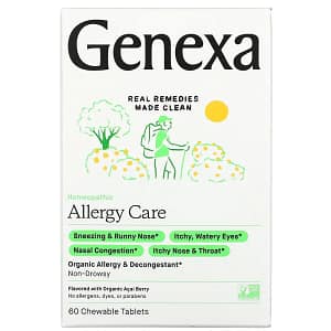 Genexa Allergy Care Organic Allergy and Decongestant Organic Acai Berry 60 Chewable Tablets