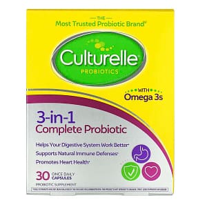 Culturelle Probiotics 3-in-1 Complete Probiotic with Omega 3s 30 Once Daily Capsules