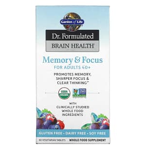 Garden of Life Dr. Formulated Brain Health Memory and Focus for Adults 40+ 60 Vegetarian Tablets