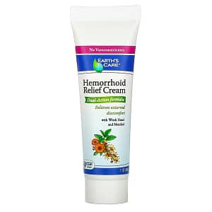 Earths Care Hemorrhoid Relief Cream with Witch Hazel and Menthol 1 oz