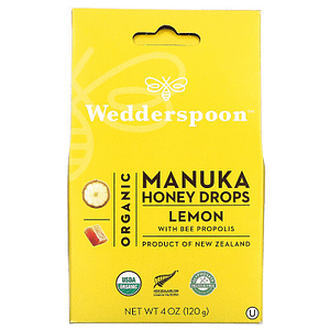 image for Wedderspoon Organic Manuka Honey Drops Lemon With Bee Propolis 4 oz