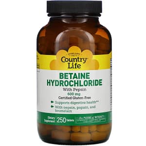 Country Life Betaine Hydrochloride with Pepsin 600 mg 250 Tablets