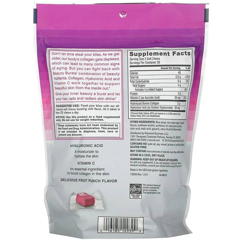 Neocell Beauty Bursts Fruit Punch Flavor 1 g 60 Soft Chews