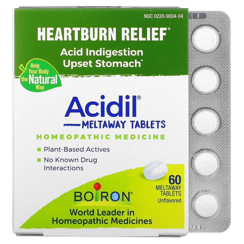 Boiron Acidil Acid Indigestion Unflavored 60 Meltaway Tablets