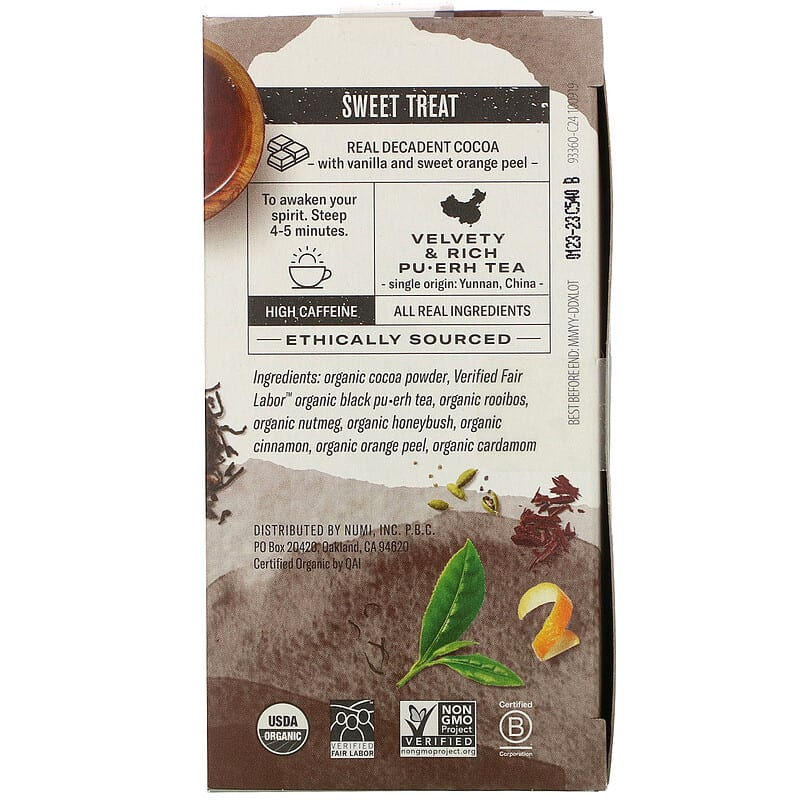Numi Tea Organic Pu-Erh Tea Chocolate Pu-Erh 16 Tea Bags 1.24 oz