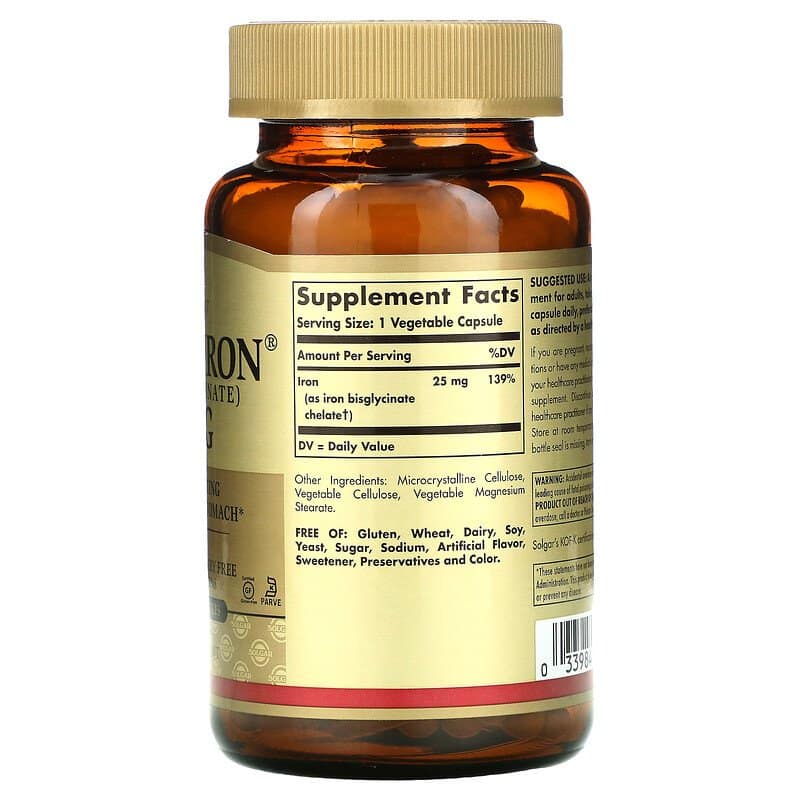 Solgar Gentle Iron 25 mg 180 Vegetable Capsules