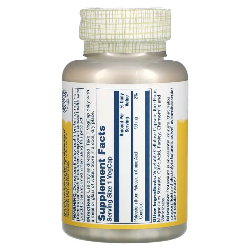 Solaray Potassium 99 mg 200 VegCaps back