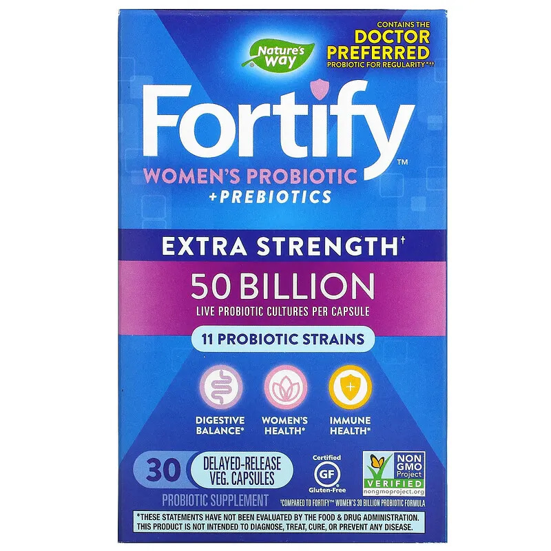 Natures Way Fortify Womens Probiotic + Prebiotics Extra Strength 50 Billion 30 Delayed-Release Veg. Capsules