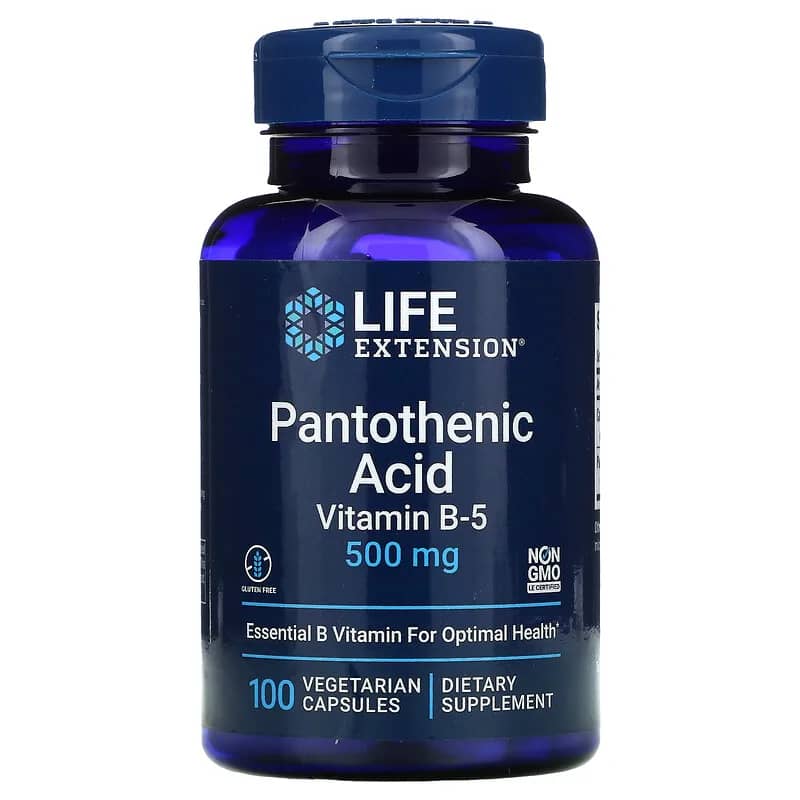Life Extension Pantothenic Acid Vitamin B-5 500 mg 100 Vegetarian Capsules back