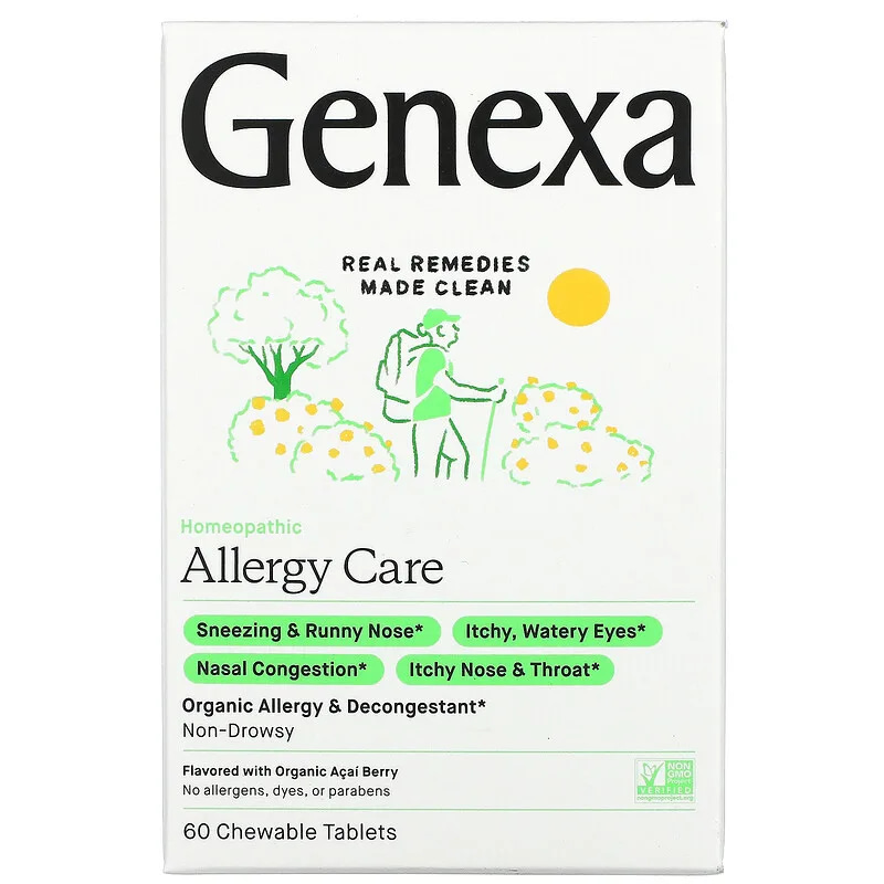 Genexa Allergy Care Organic Allergy and Decongestant Organic Acai Berry 60 Chewable Tablets