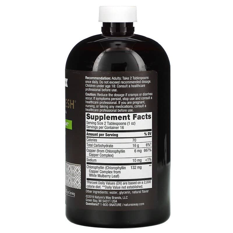 image for Nature's Way Chlorofresh Liquid Chlorophyll Mint 132 mg 16 fl oz backside