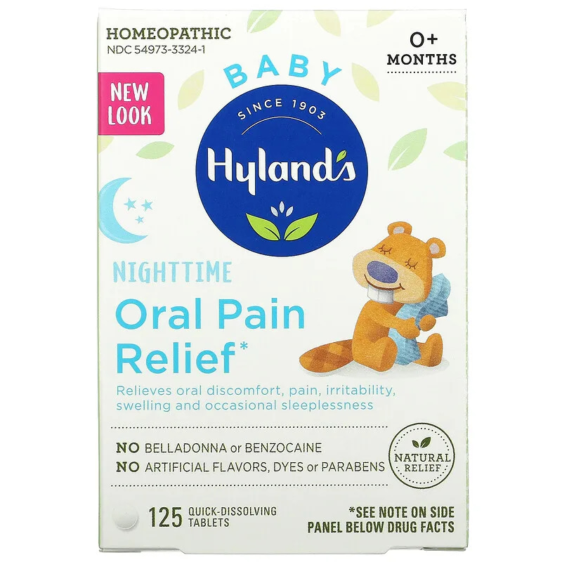 Hylands Baby Nighttime Oral Pain Relief Ages 0+ Months 125 Quick-Dissolving Tablets