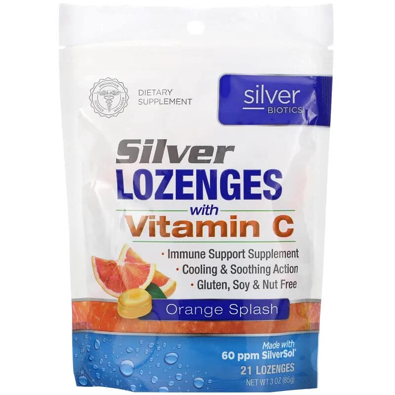 American Biotech Labs Silver Biotics Silver Lozenges 60 PPM SilverSol Orange Splash 21 Lozenges