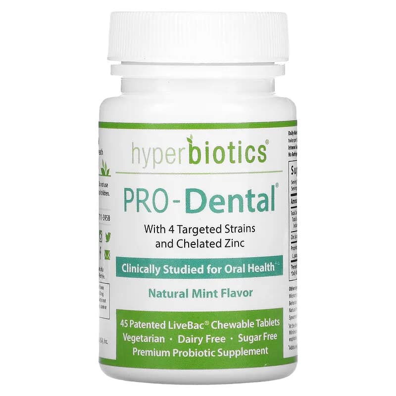 Hyperbiotics PRO-Dental Natural Mint 45 Patented LiveBac Chewable Tablets