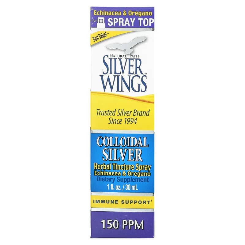 Natural Path Silver Wings Colloidal Silver Herbal Tincture Spray 150 PPM 1 fl oz