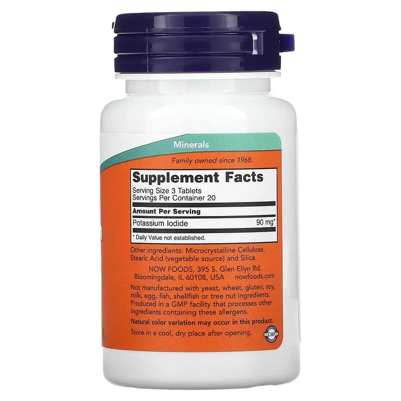 NOW Foods Potassium Iodide 30 mg 60 Tablets back