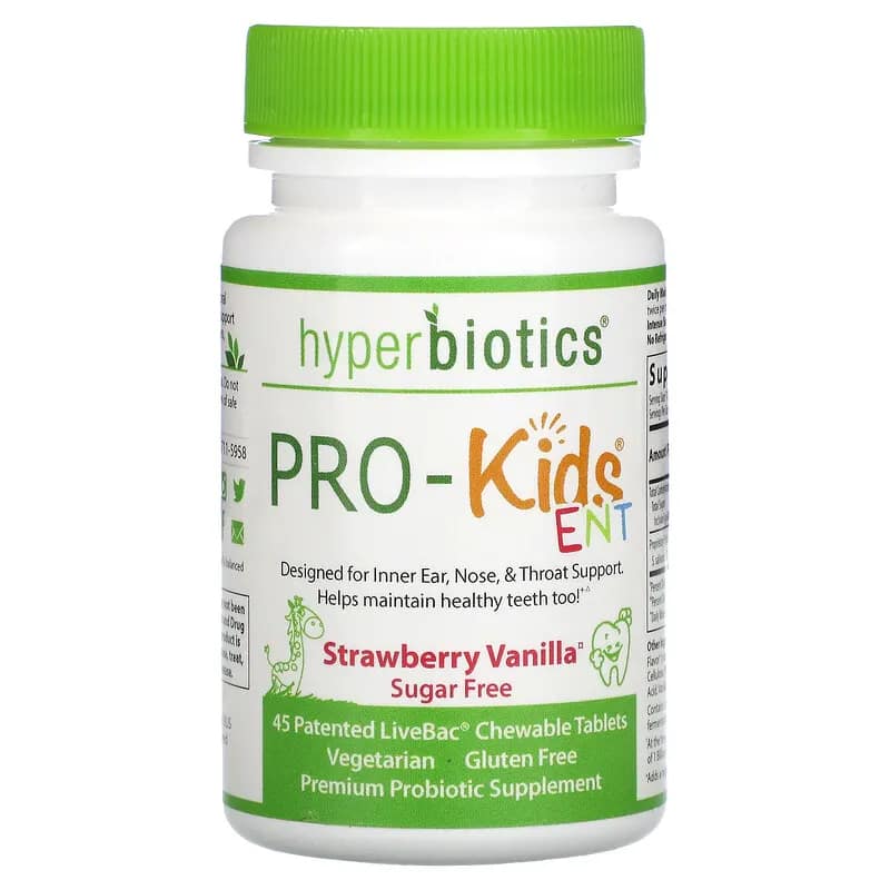 Hyperbiotics PRO-Kids ENT Sugar Free Strawberry Vanilla 45 Patented LiveBac Chewable Tablets