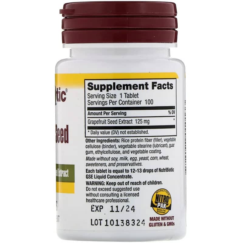 NutriBiotic Grapefruit Seed Extract 125 mg 100 Tablets