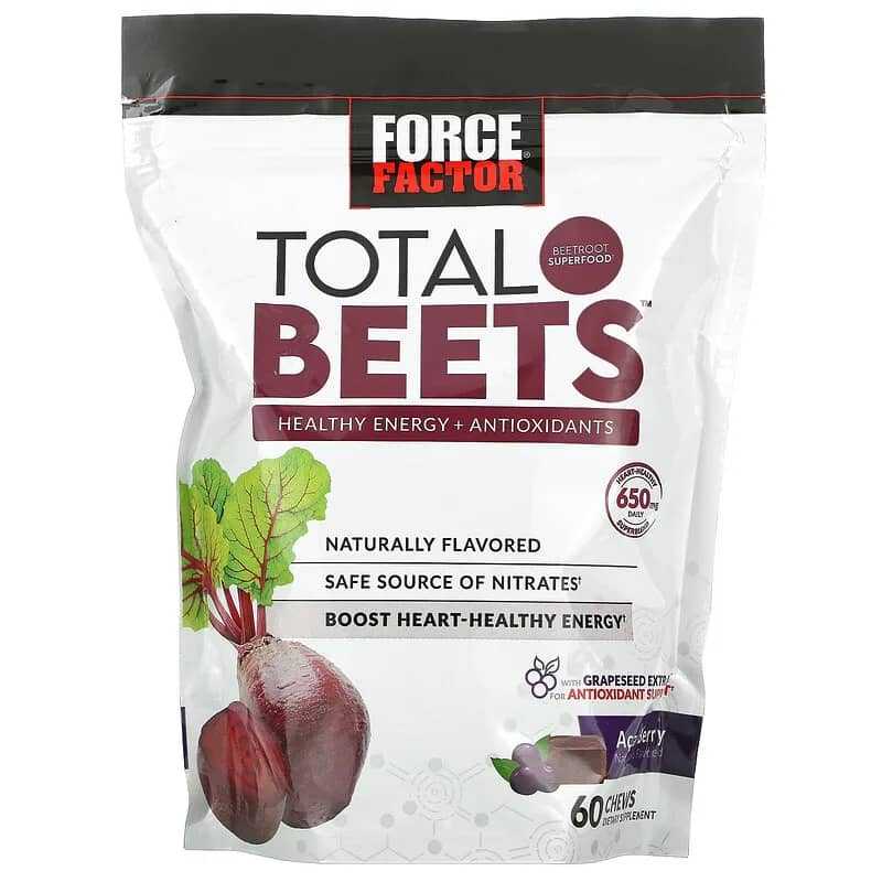 Force Factor Total Beets Healthy Energy + Antioxidants Acai Berry 325 mg 60 Chews