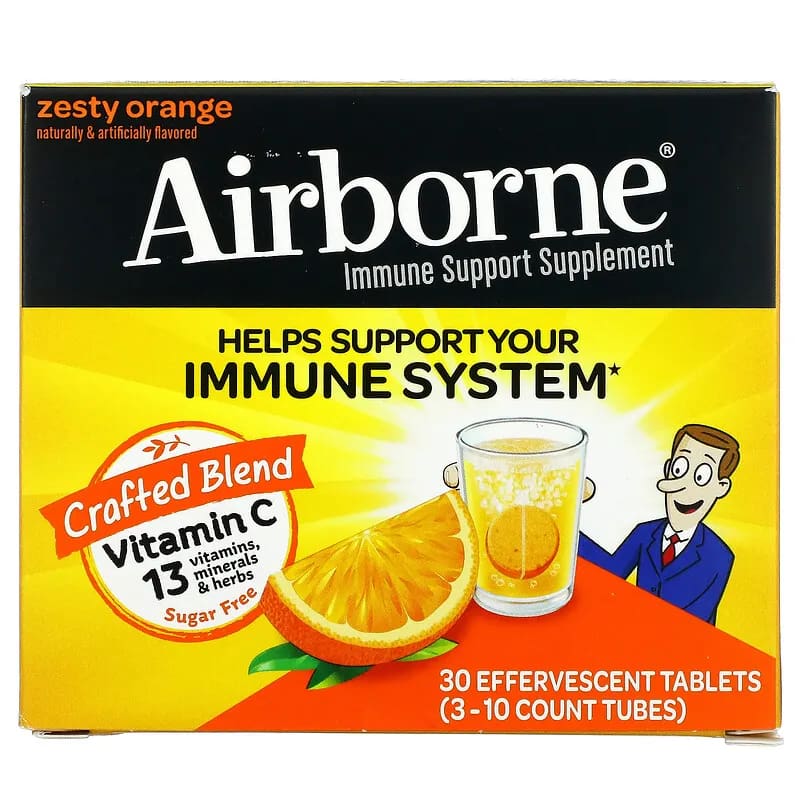 AirBorne Immune Support Supplement Zesty Orange 3 Tubes 10 Effervescent Tablets Each